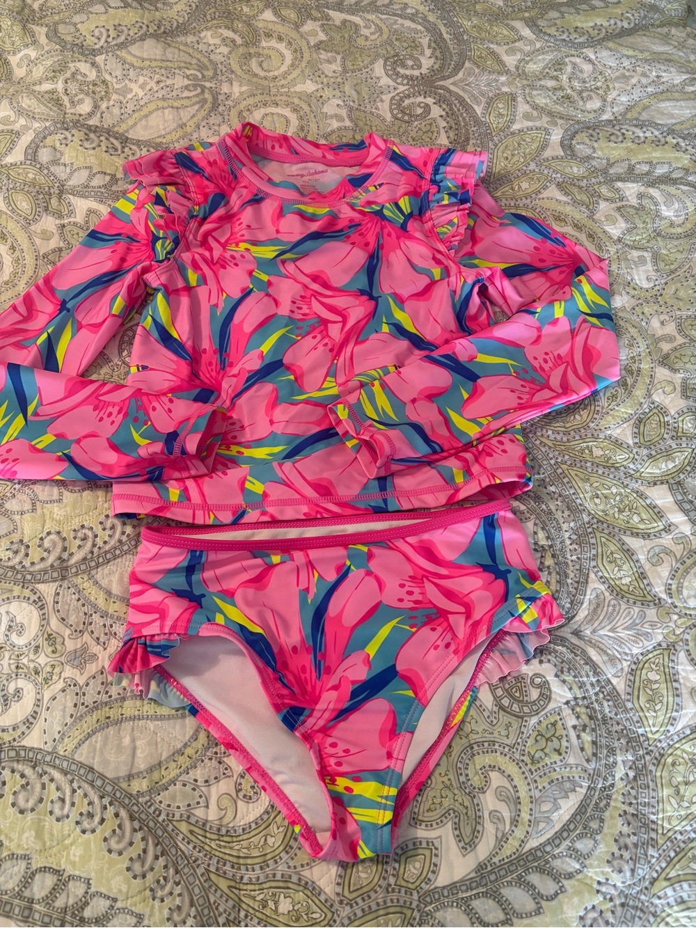 Tommy Bahama Pink Floral Long-Sleeve Rashguard Swim Set